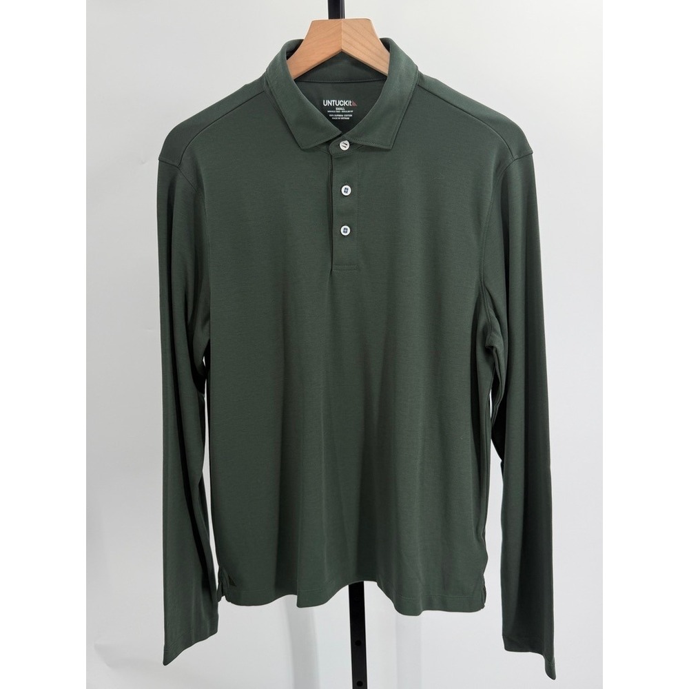 UNTUCKit Damaschino Long Sleeve Polo Shirt Green Supima Cotton 40251 Mens Small